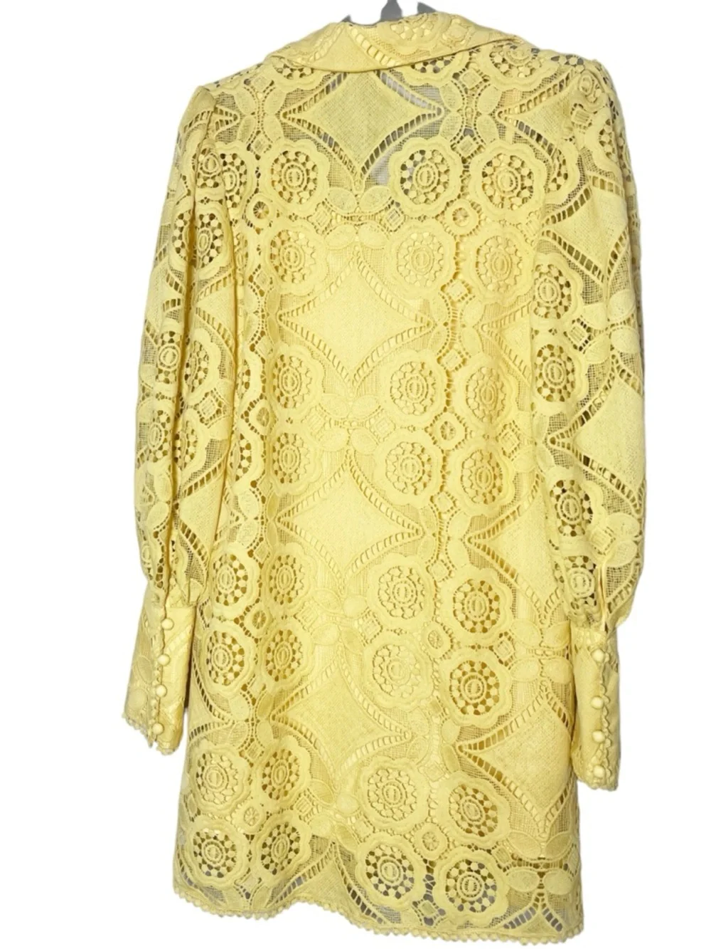 Beleuh yellow Lace Shirt Dress Button Front Crochet Pockets Boho Resort small - Picture 5 of 7